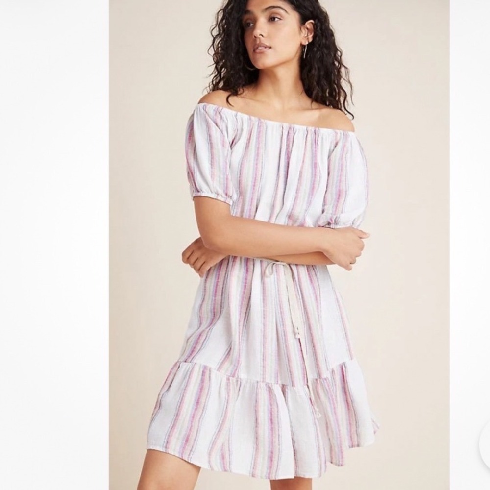 Anthropologie Velvet by Graham & Spencer Cinthia Stripe Off Shoulder Dress XS